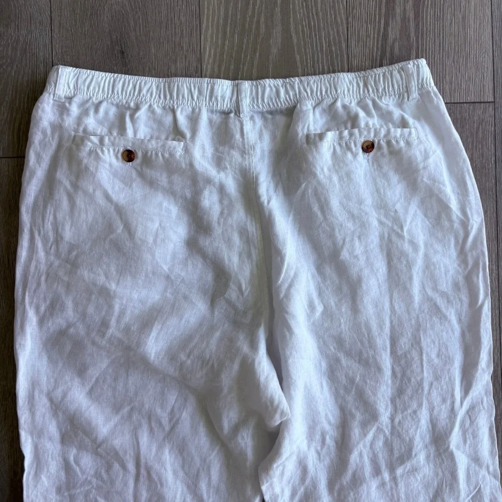 Club Room Luxury Mens XXL White 100% Linen Drawstring Elastic Waist Pants